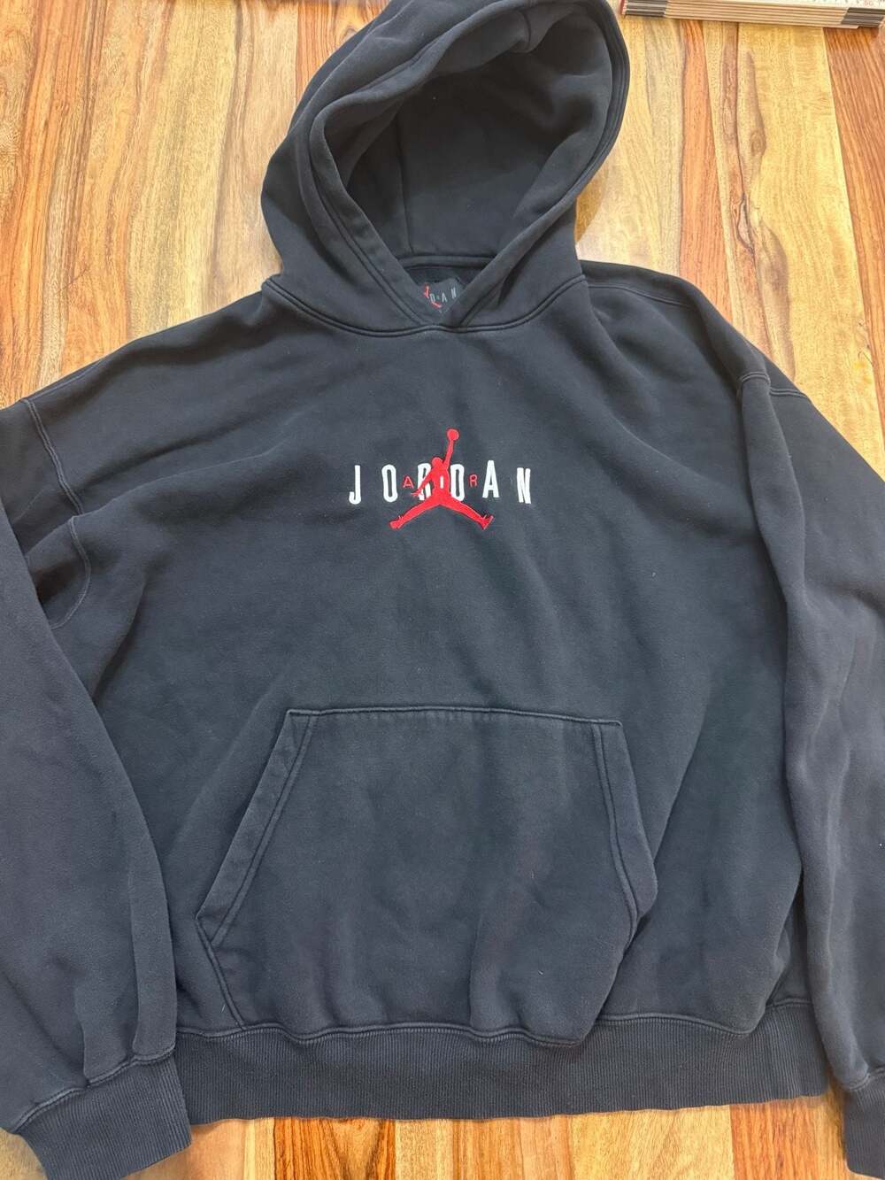 Jordan Air Embroidered Spell Out Black Pullover Hoodie Size M